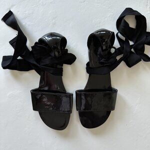 Forever 21 Patent Faux Leather Plastic Wrap Sandals Tie Up Size 6 Black NWOT